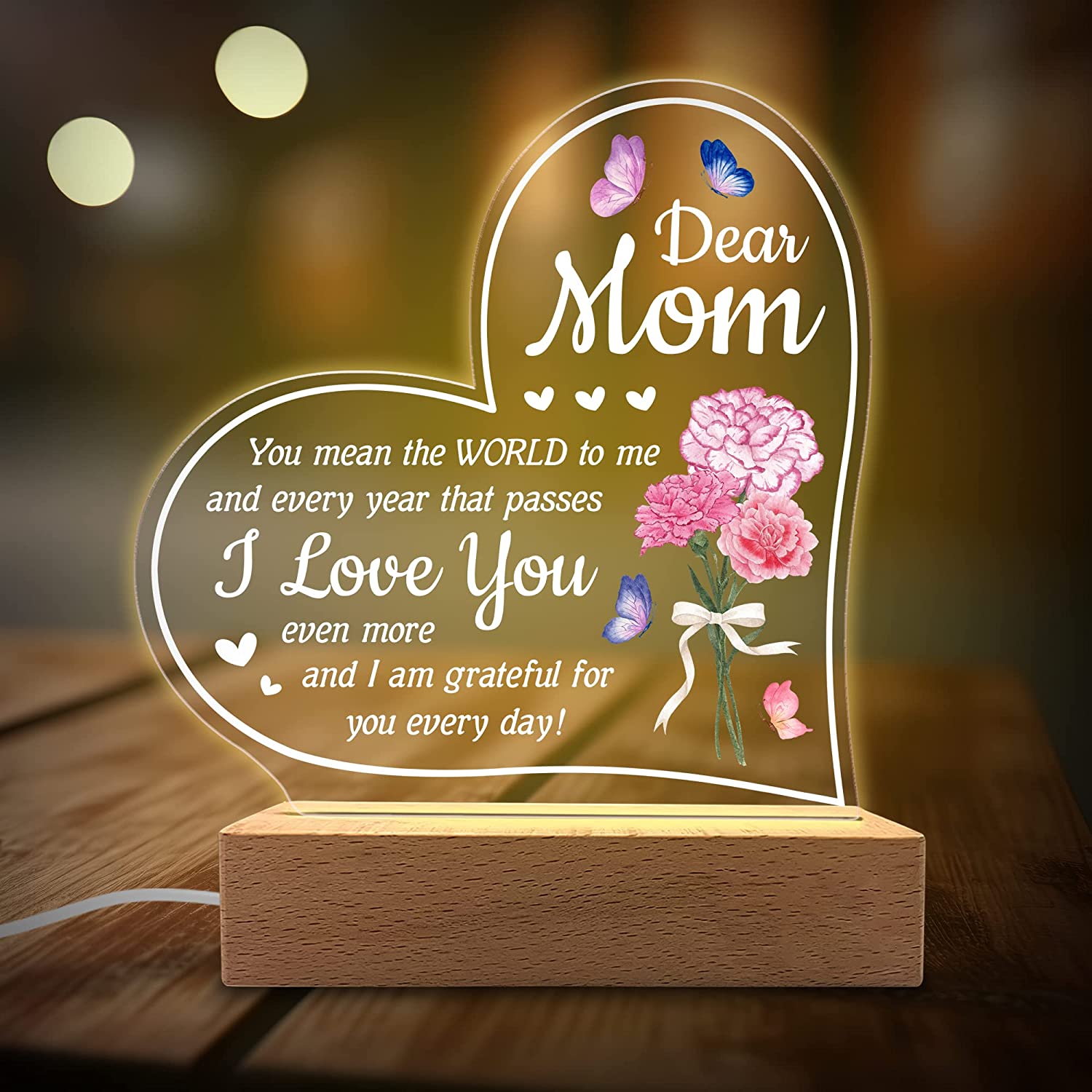 Thoughtful Christmas and Birthday Gifts for Mom - Heart-Shaped Night Light  with Warm Words - Best Mom Gift Ideas - Perfect Mom Birthday Gifts, Mothers