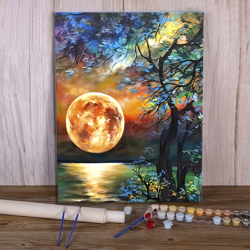 Canvas Paint By Numbers Sea Moonscape Oil Hand Painted Drawing