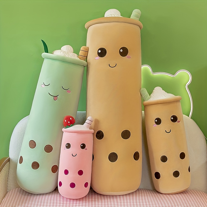 Kawaii Bubble Tea Cup Stuffed Animal Face Boba Soft Pillow Fruit Drink  Apple Pink Strawberry Milk Tea Kids Gift,25CM 