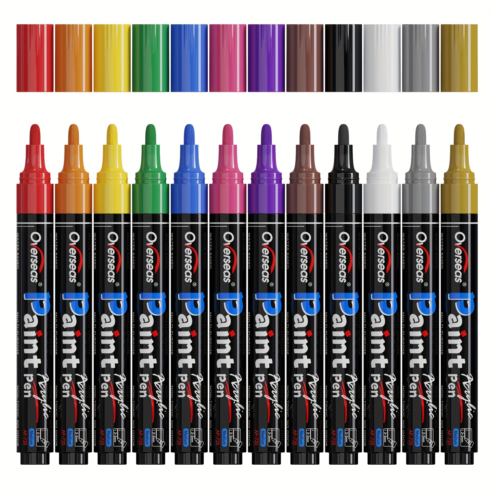 Paint Pens Acrylic Markers Set (12-Color)  For Rock Painting Glass Wood  Porcelain Ceramic Fabric Paper Kindness Rocks Mugs Calligraphy Unique Arts  and Crafts Supplies (Medium Point)