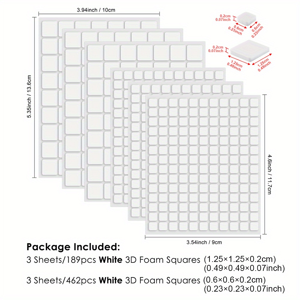 6 Sheets Black White 3D Double Sided Adhesive Foam Squares For Adding  Dimension To Cards Permanent Dimensional Adhesives 1mm 2mm