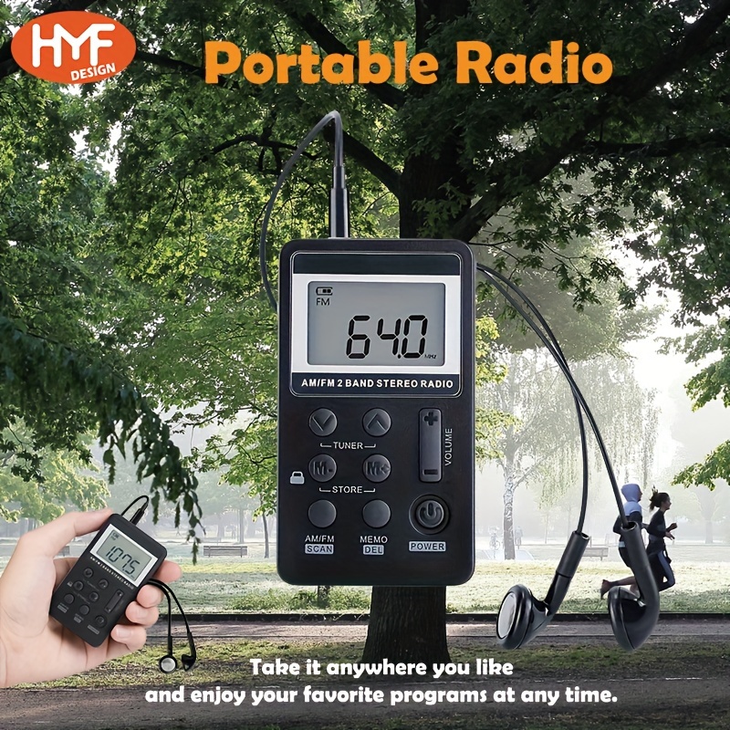 Radio portátil AM FM, radio de bolsillo con la mejor recepción, radio  transistor con pantalla digital grande, temporizador de sueño, conector de