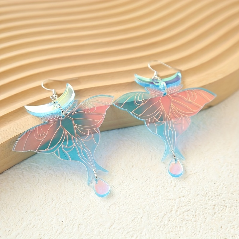Acrylic Laser Magic Color Moth Earrings Personality Exaggerated Animal  Design Ear Jewelry