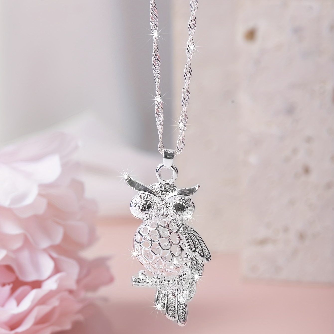 Gorgeous Vintage Silver Owl Pendant Necklace with Floating Charms,Temu
