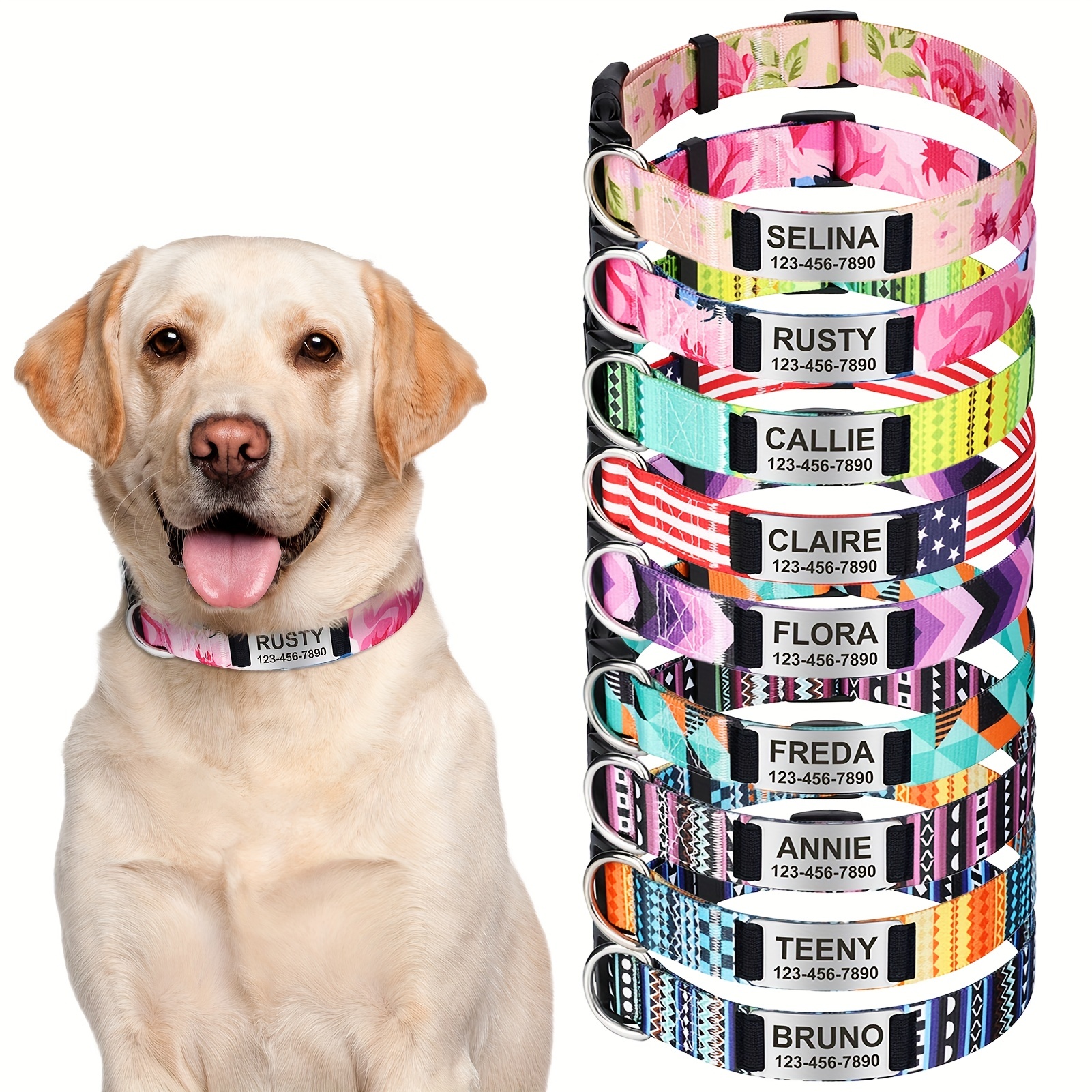  Personalized Dog Collars with Metal Buckle - Custom Pet Name  Tags for Small Medium Large Boys and Girls Breeds : Pet Supplies