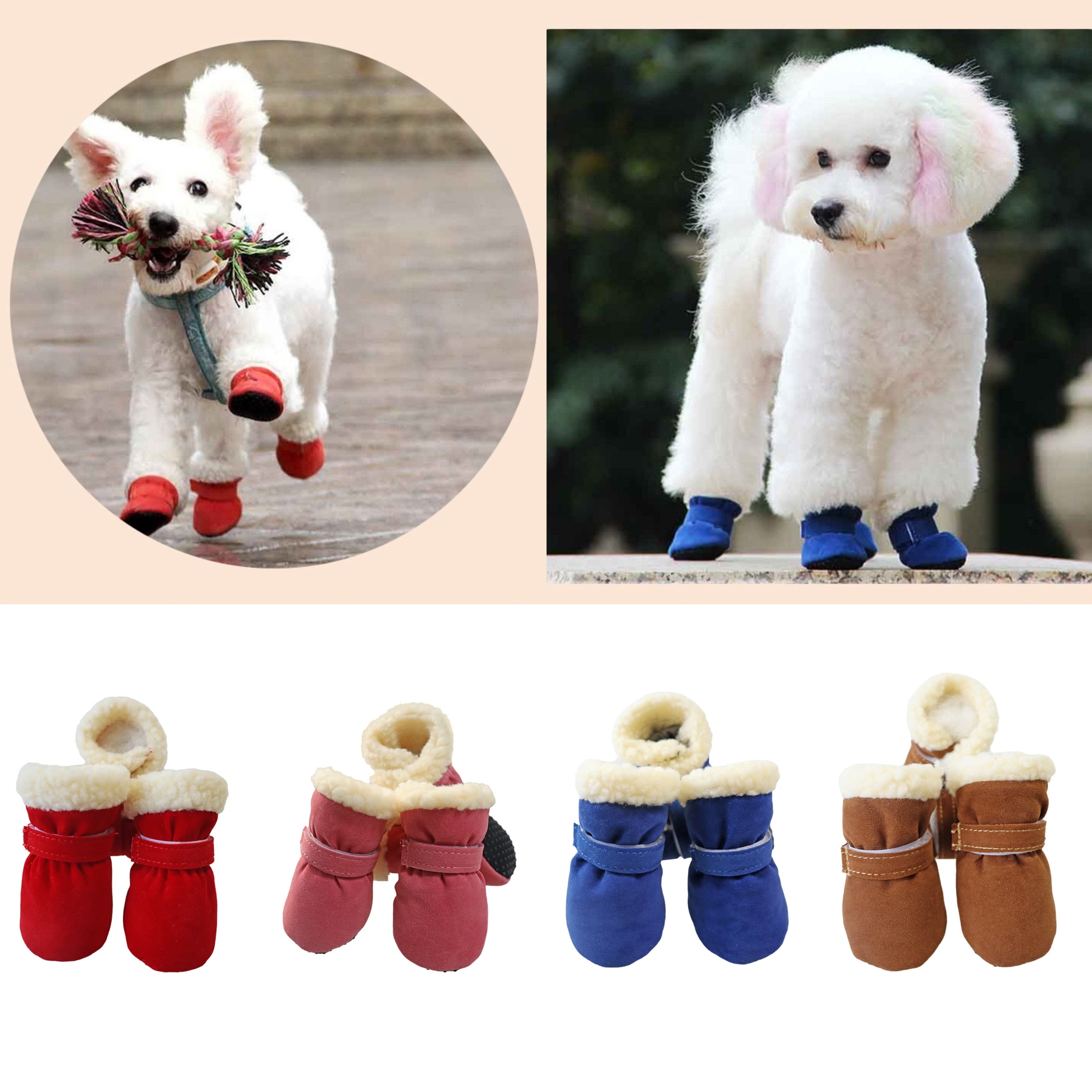 4pcs/set Small Dog Paw Protector, Thickened Warm Dog Boots With Elastic  Buckle