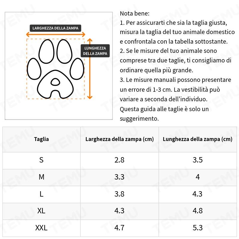 Tabella taglie cheap per cani