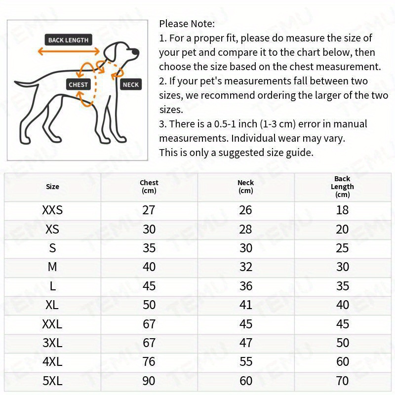 Medium dog size store chart