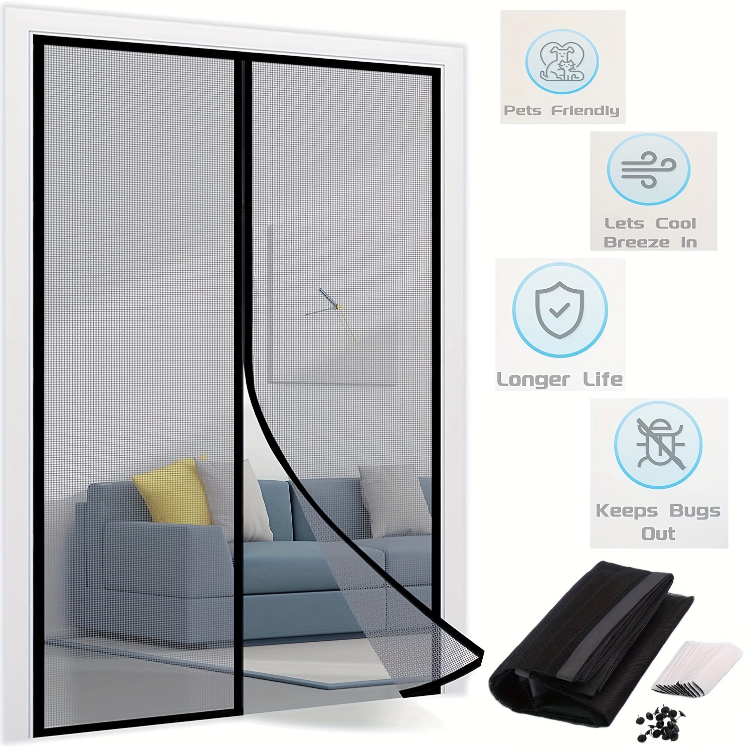  Tela mosquitera para puerta de instalación magnética con  apertura lateral izquierda, fibra de vidrio : Herramientas y Mejoras del  Hogar
