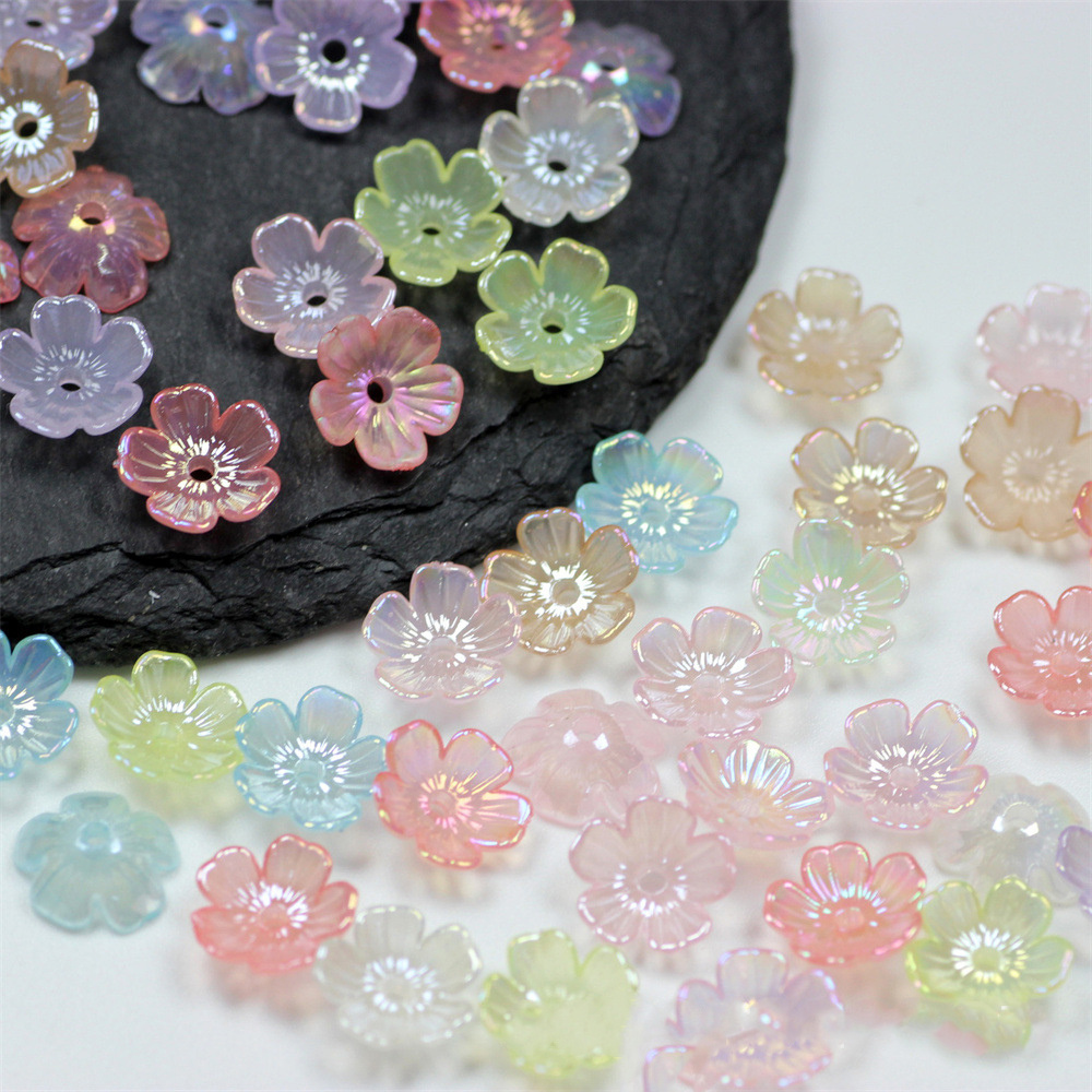 Acrylic Five Leaf Flower Beads Faceted Charms Mixed Color 14mm