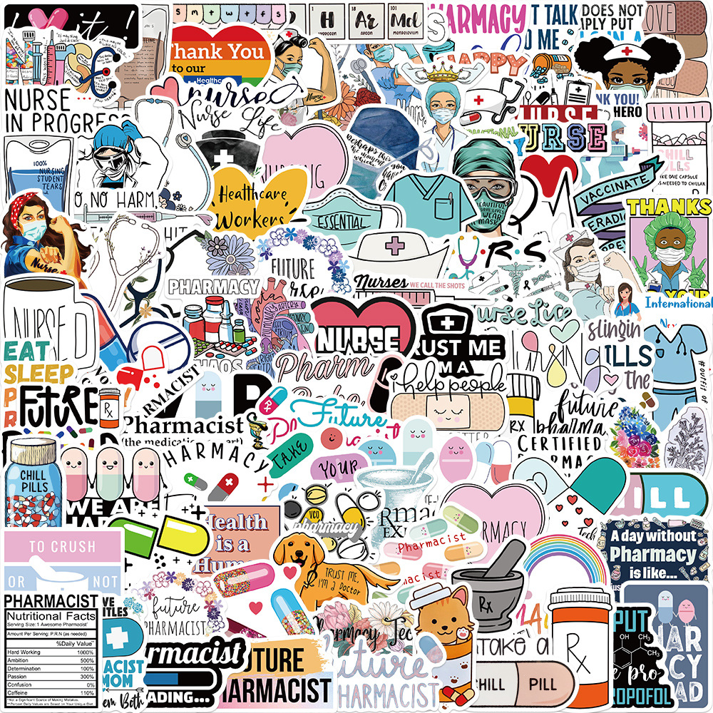 110PCS Medical Assistant Stickers Nursing Stickers Nursing School Stickers  Medical Stickers Vinyl Waterproof Stickers for Water  Bottle,Computer,Laptop,Phone,Luggage,Notebook