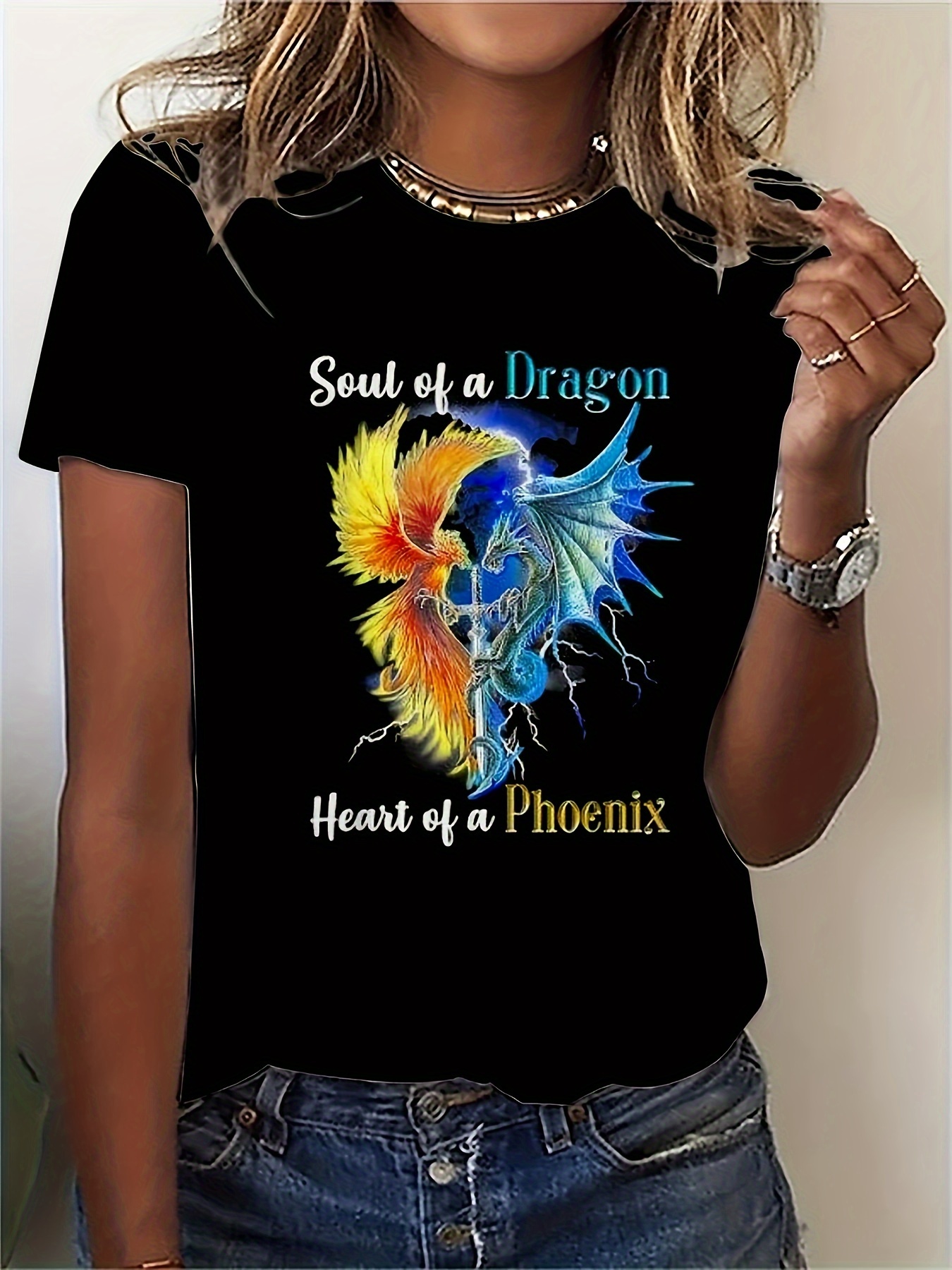 Camiseta Estampado Fiery Phoenix Camisetas Hombre Camiseta - Temu