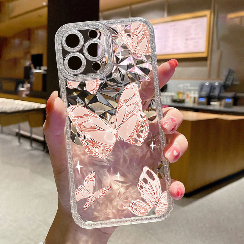 Compatible con iPhone 15 Pro Max, funda de teléfono con diseño de mariposa  y corazón para mujeres y niñas, estética, kawaii, protección de borde