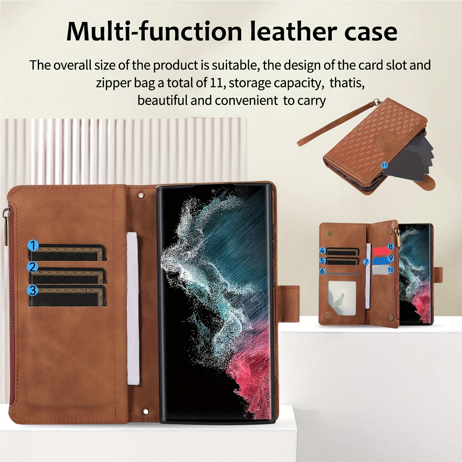 Luxury Leather Folding Zipper Wallet Multi Functional Kickstand Card Slot Phone  Case with Lanyard for iPhone 13 PRO Max X Xr 6 7 - China Phone Case and  Silicone Liquid Phone Case