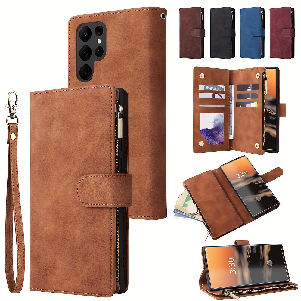 Stylish Zipper Wallet Folio Case With Wrist Strap For Galaxy S Series &  Note20 Ultra - Temu