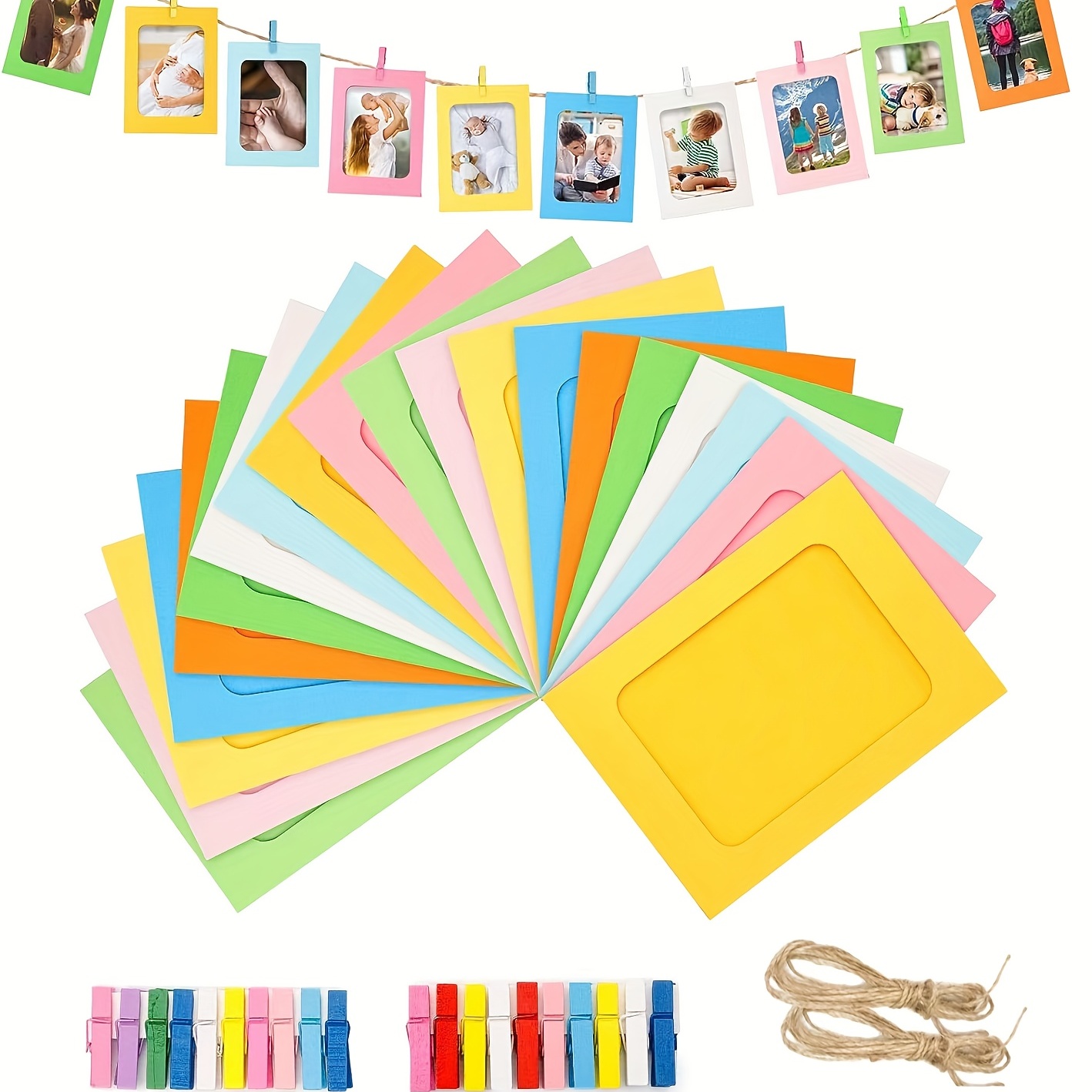 Paper Photo Frames 4x6 Inch 20 PCS DIY Picture Frames Cardboard Frames  Creative Retro Kraft Paper Picture Mats with 20 Wood Clips and 2 Jute Twine