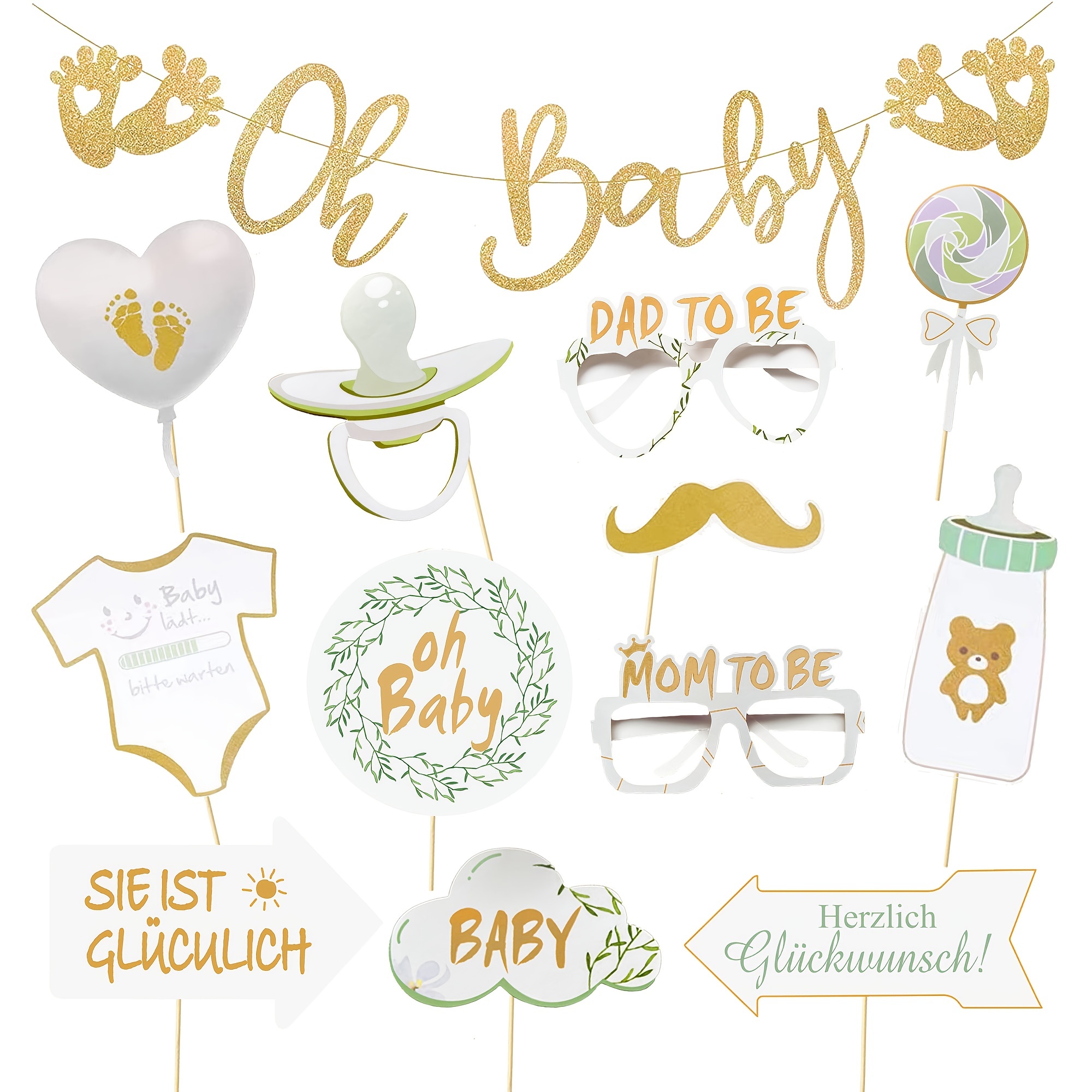 Set Baby Shower Golden Oh Baby Love Pull Flag Bunner Per - Temu