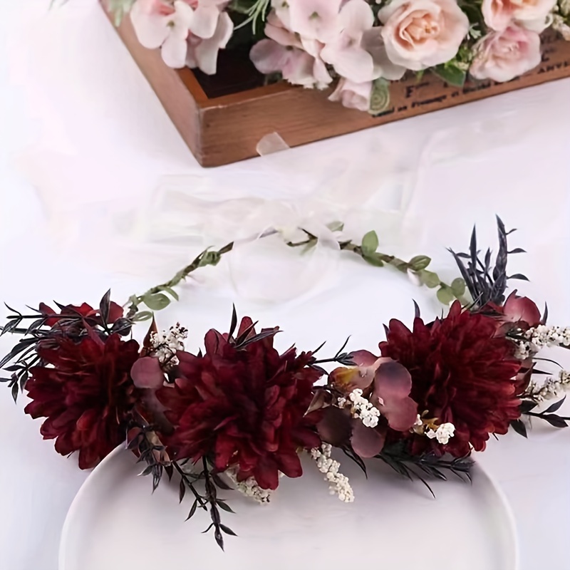 Boho Flower Crown Headband Flower Decor Bridal Veil Elegant Bachelorette Party Veil Bride-To-Be Gift Single Party Gift, Christmas Gifts,Temu