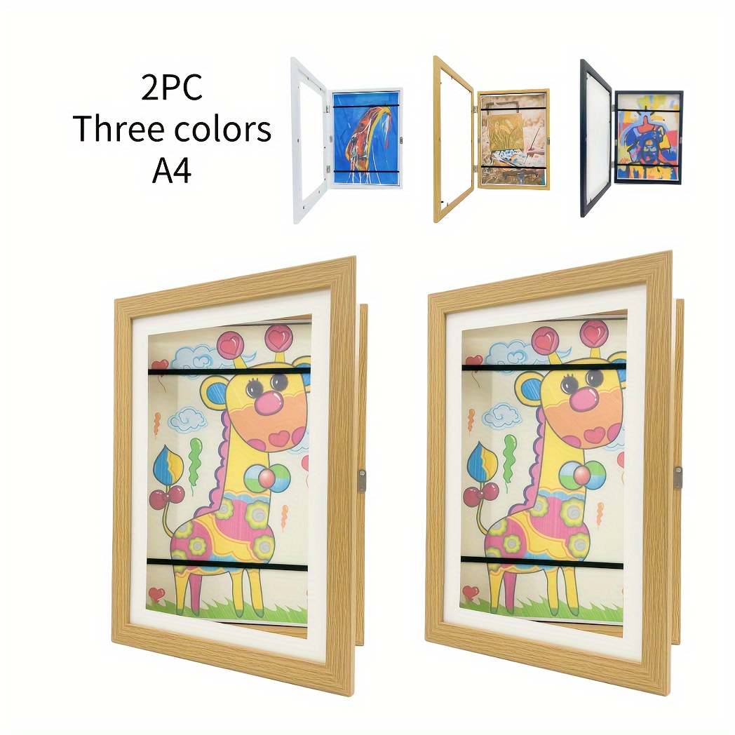 2Pcs Blank Wooden Picture Frames Children Painting Display Stands