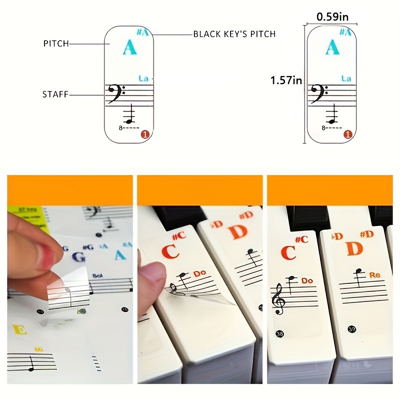 Autocollants Transparent Pour Notes Musique de Piano 54/61/88 Touches  Français