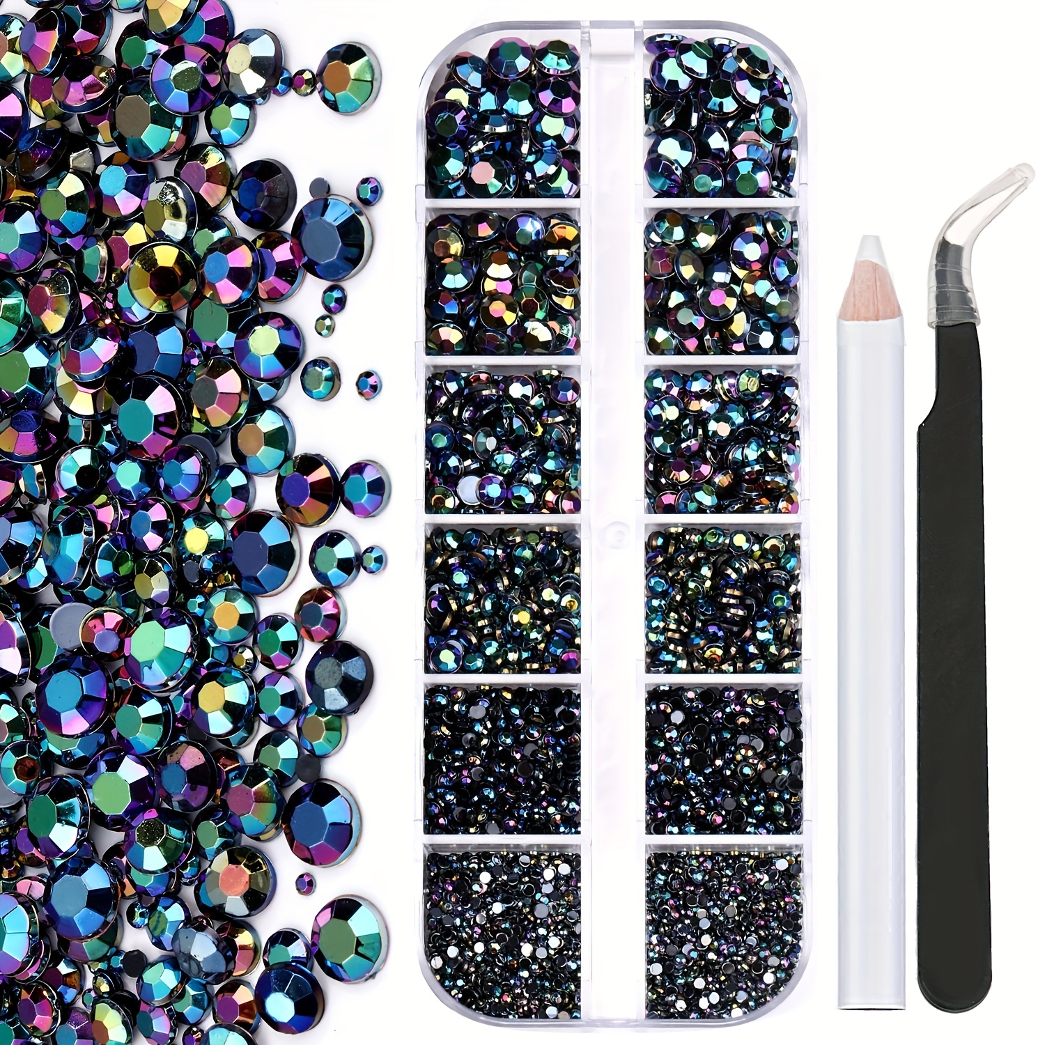 2500pcs Nail Rhinestones Kit Boxed 21 Grids Set 1pc Pick Up Pen Glass  Crystal US