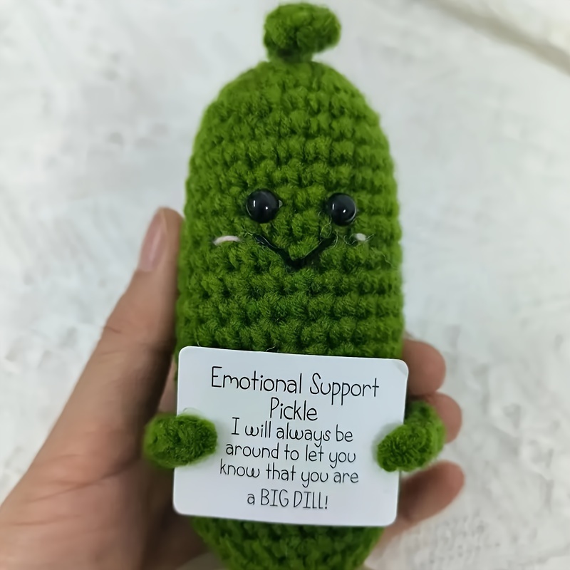 Handmade Emotional Support Pickle,Crochet Smiley Sour Cucumber,Knitted  Pickle With Positive Quote,Cheer Up Gift,Crochet Decor (Pickle With Base)