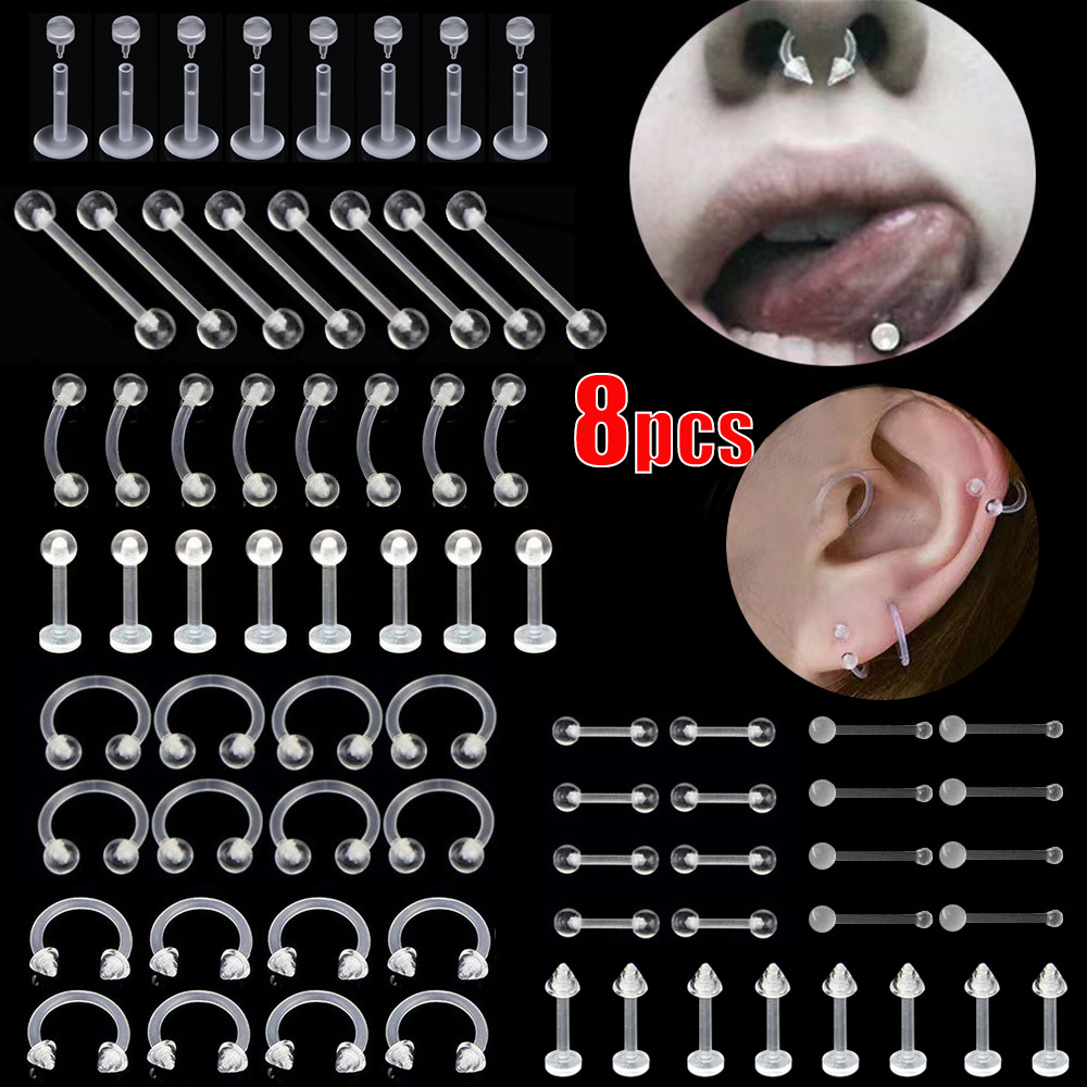 5 PC 16G INVISIBLE SOFT EYEBROW TRAGUS HELIX RETAINER CLEAR HIDE PIERCING O  RING