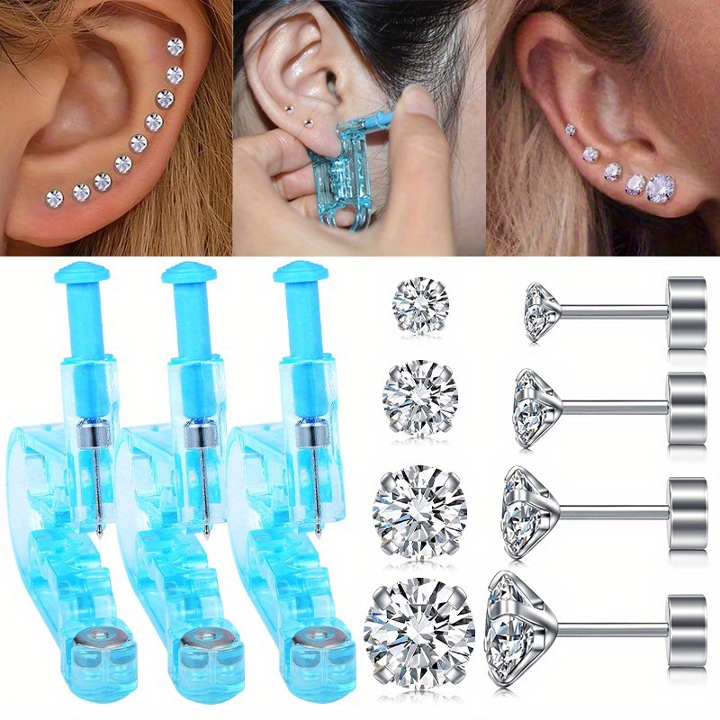 Reusable Ear Piercing Kit for Professional Salon With Silver Earrings Set  For Home Self Body Nose Lip Earrings Piercing Kit with 18 Pairs Stud