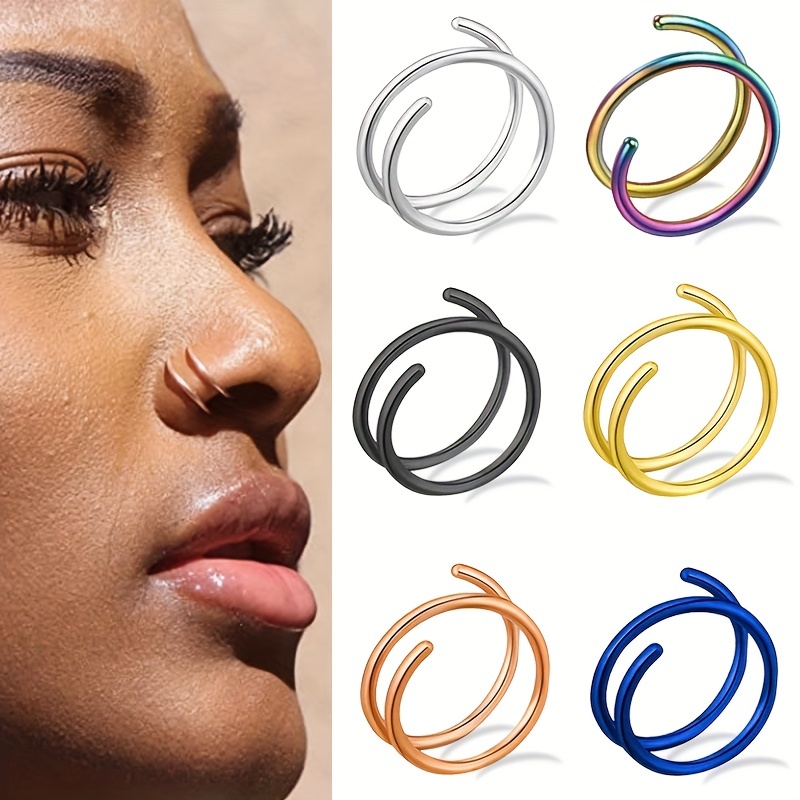 2pcs Double Rings For Pierced S Spiral Rings For Girls, Nostril Piercing  Jewry