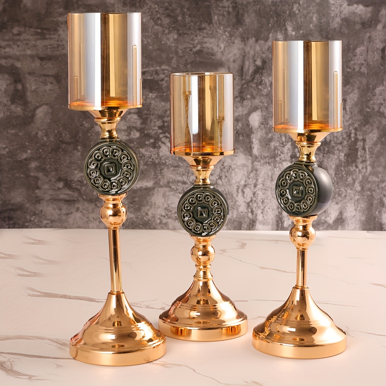  Portavelas de 3 piezas, candelabros de vidrio ámbar para velas  cónicas de 3/4 pulgadas, velas de candelita, pieza central de mesa para  bodas, comedor, sala de estar, decoración de café 