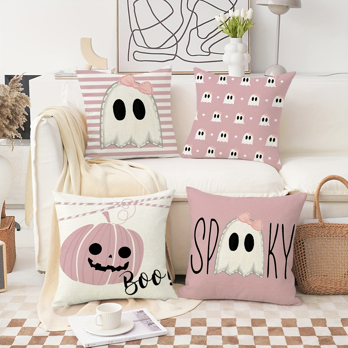 Halloween Pillow Covers, Striped Polka Dots Spooky Ghost Jack O'lantern  Pumpkin Boo Decor Holiday Cushion Cases Party Decoration For Home Sofa,  Without Pillow Inserts - Temu