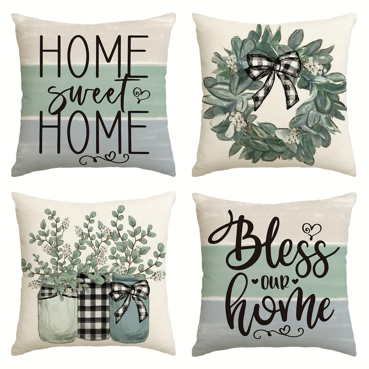 Set of 4 Sweet Home Throw Pillow Covers Flower Sofa Couch Bed