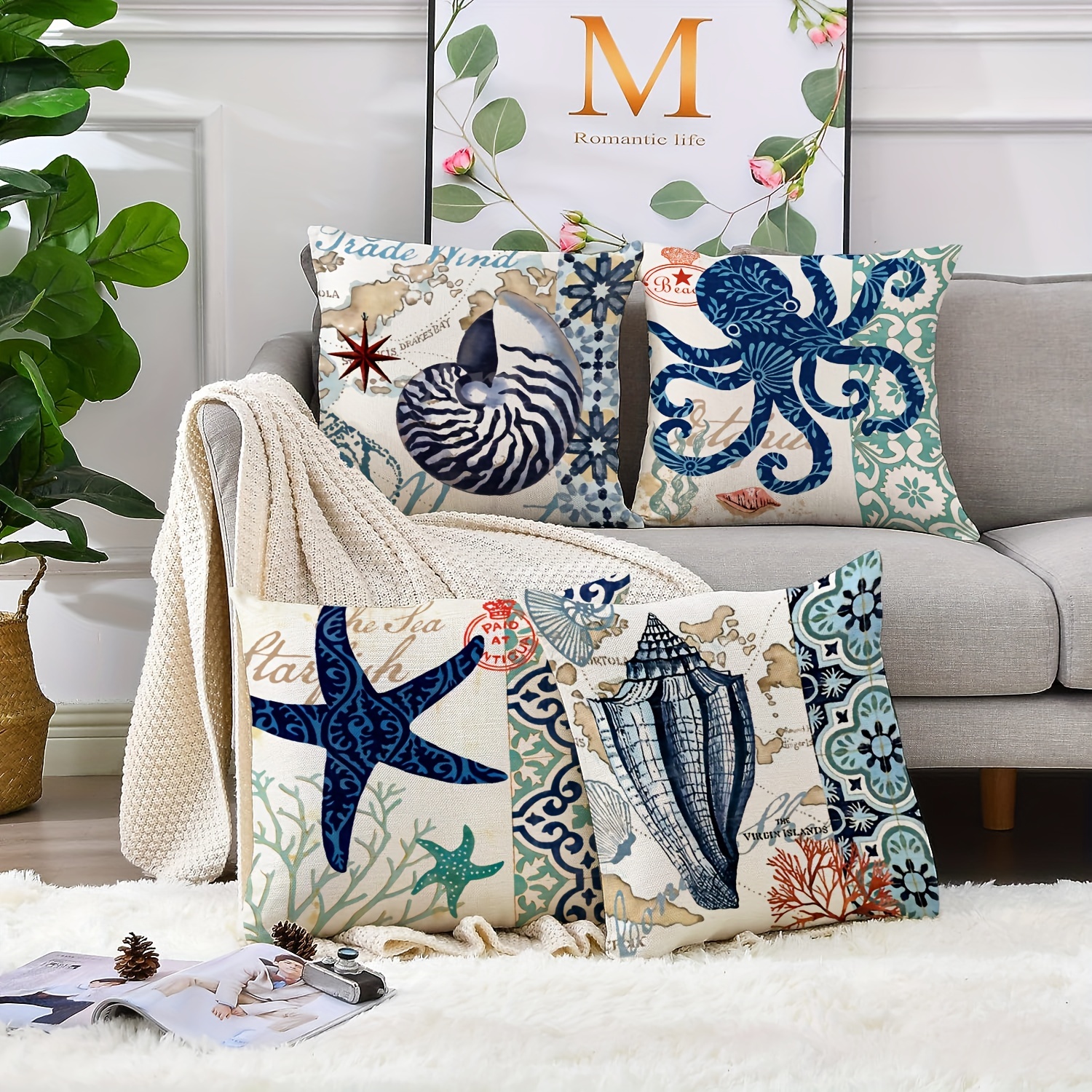 Ocean Beach Throw Pillow Covers Seahorse Turtle Starfish Coastal Outdoor  Decorative Pillows Soft Velvet Cushion Cases For Couch Sofa Bed Home Decor  - Temu