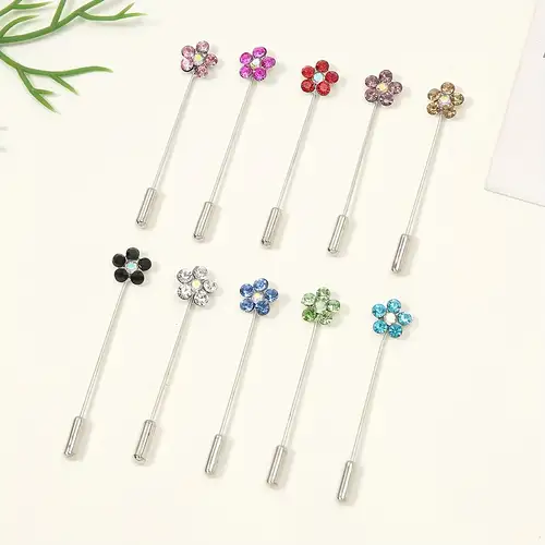 20 Pcs/Lot Muslim Pins Hijab Pins Wheel Crystal Hijab Brooches for Women  Safety Head Round Crystal Ball Scarf Pin (Size: Mix Color)