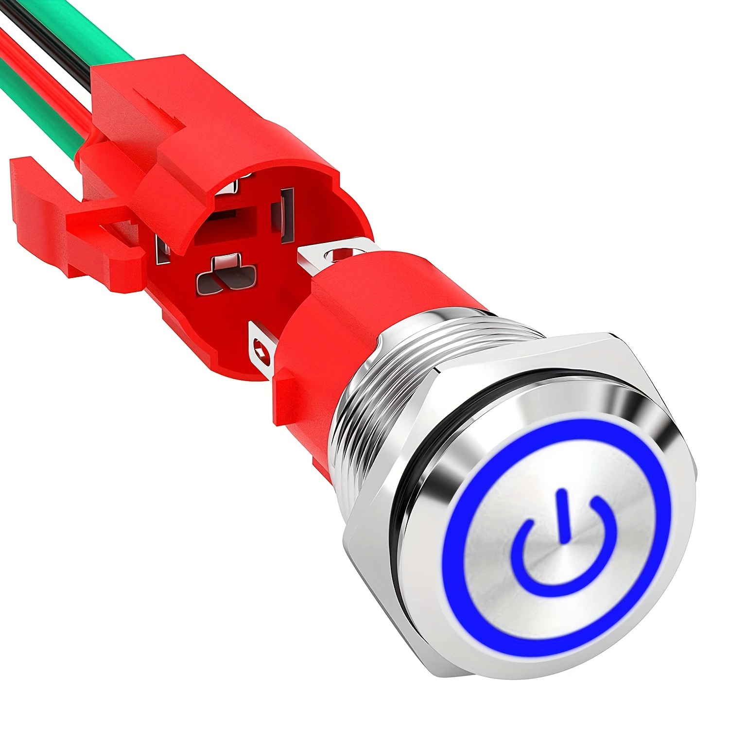 12/16/19/22mm Waterproof Metal Push Button Switch LED Light Momentary  Latching Car Engine Power Switch 5V 12V 24V 220V Red Blue) (Color : Blue  Ring