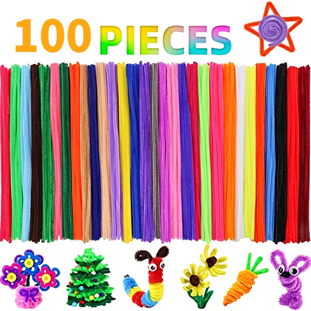 100pcs Brown Chenille Stems, Pipe Cleaners, Diy Craft Toy With Scissors
