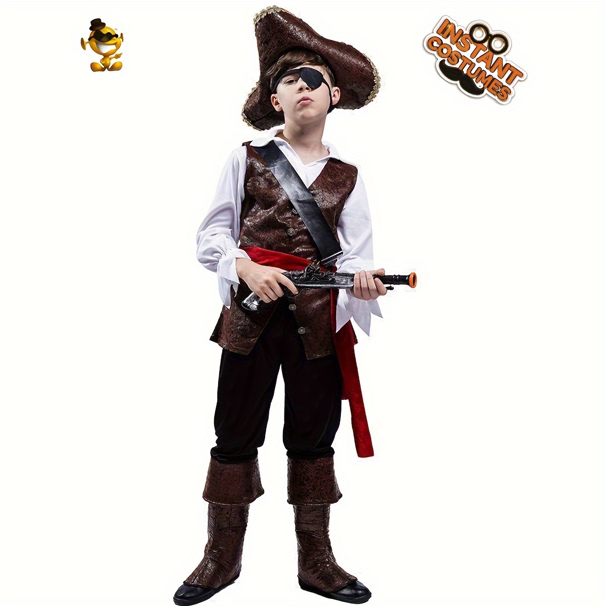 Juego de 3 accesorios para disfraz de pirata, incluye gorro de pirata  negro, diadema con estampado de calavera, parches de ojos de pirata,  capitán