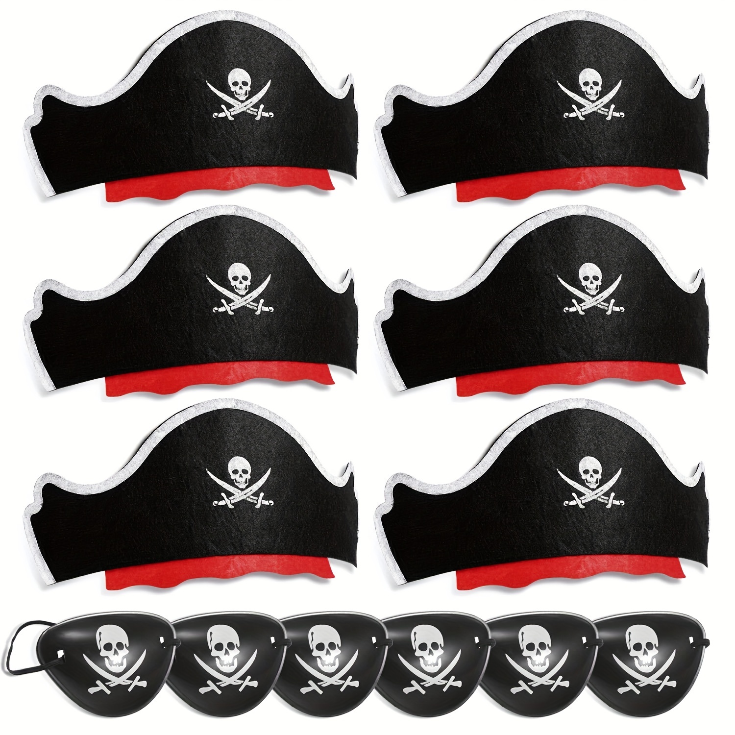 Juego de 3 accesorios para disfraz de pirata, incluye gorro de pirata  negro, diadema con estampado de calavera, parches de ojos de pirata,  capitán