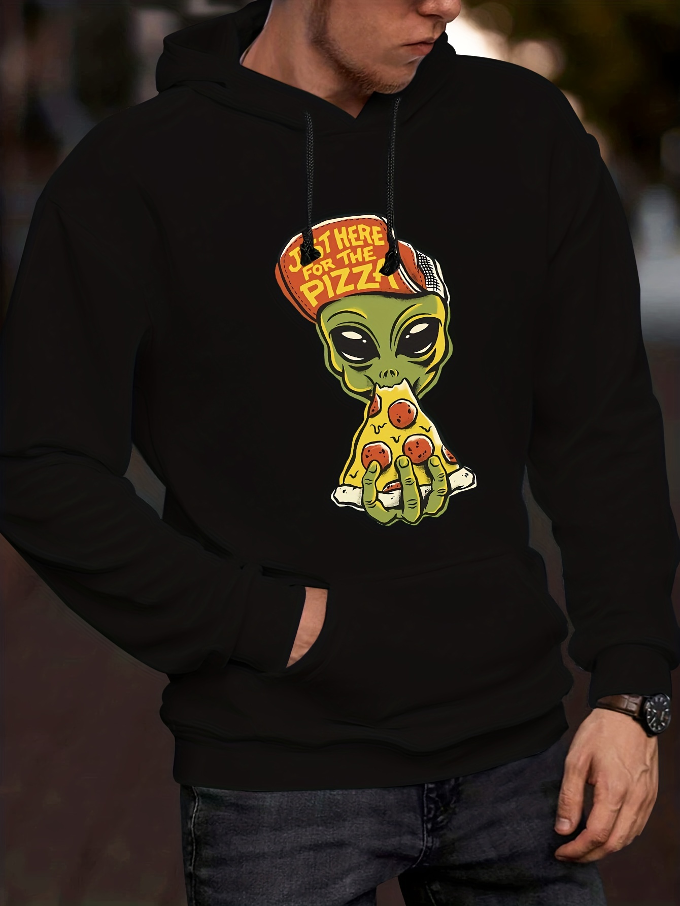 UFO & Alien Print Hoodie, Cool Hoodies For Men, Men's Casual Graphic Design  Pullover Hooded Sweatshirt With Kangaroo Pocket Streetwear For Winter Fall