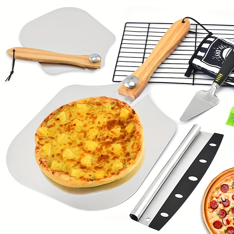 2pcs Pizza Oven Accessories Kit Natural Wood Handle Folding Pizza