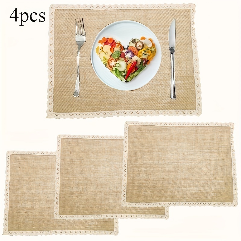 4Pcs Table Placemats Non-slip Heat Resistant Cotton Flax Stain