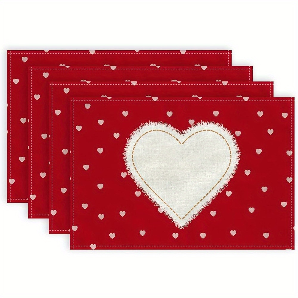 Valentines Day Theme Linen Placemats White Love Heart - Temu