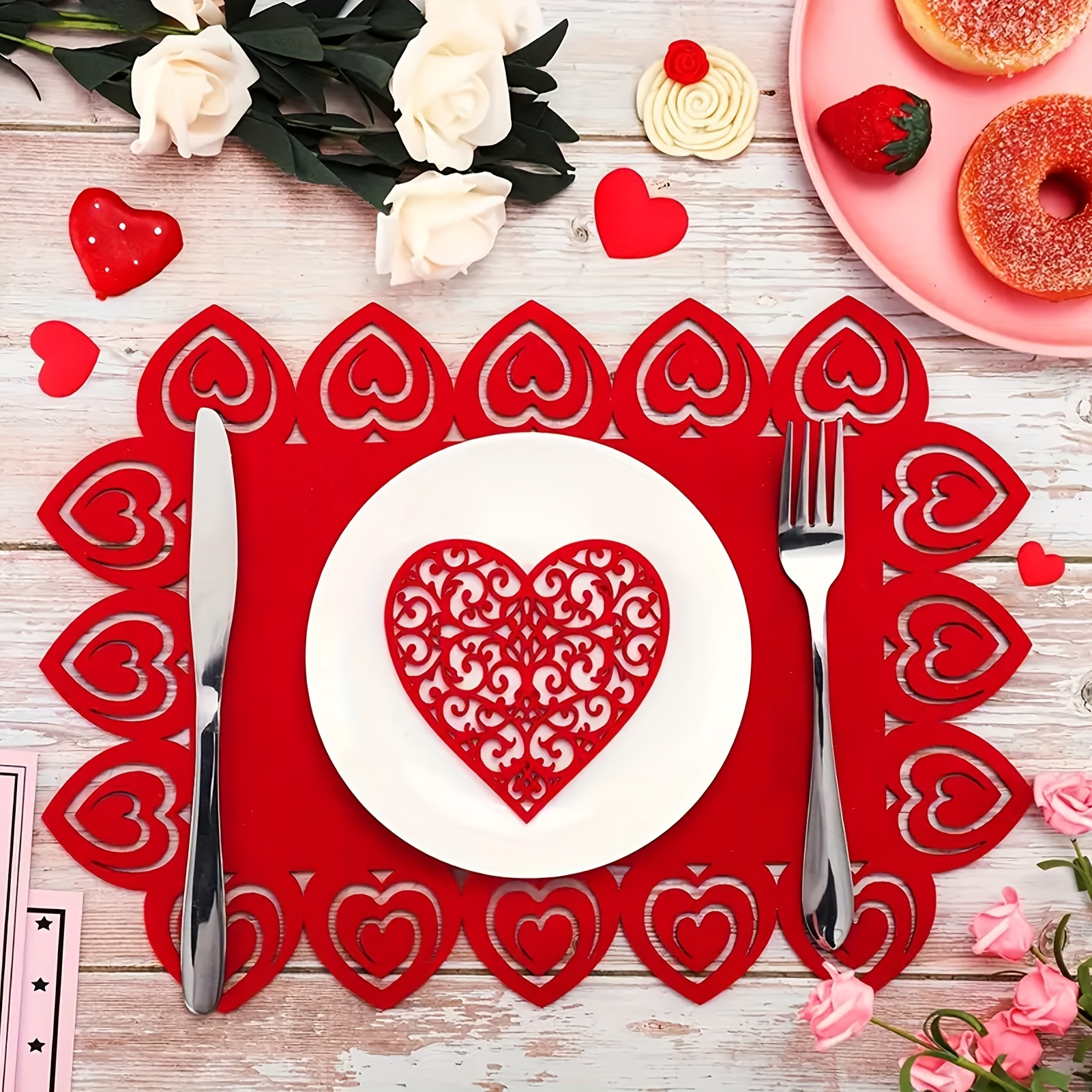 Valentines Day Theme Linen Placemats White Love Heart - Temu