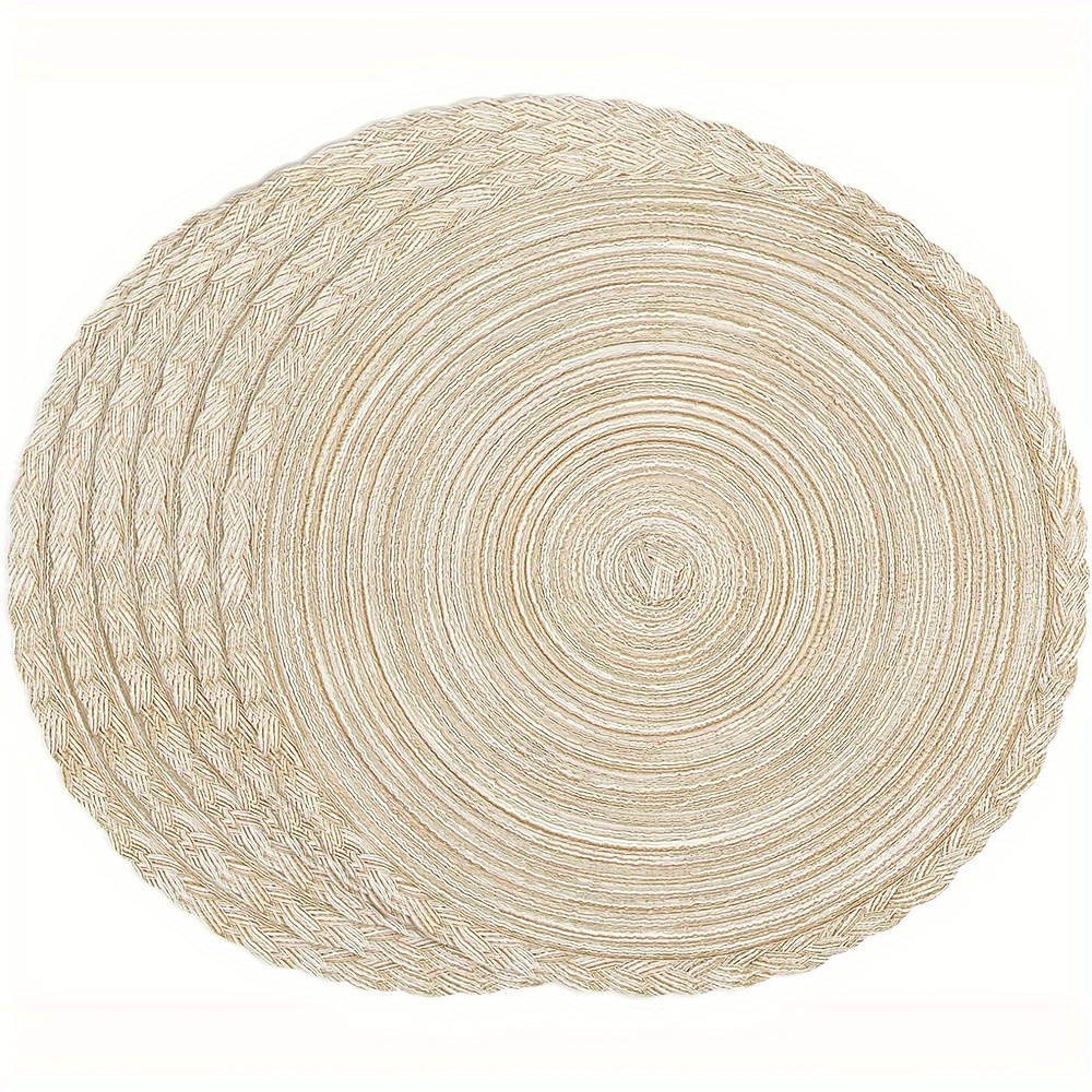 Set di 6 tovagliette rotonde e sottobicchieri,Tappetini da Pranzo  intrecciate da 38cm,Tovaglioli lavabili in PP resistenti al calore per  cucina, tavolo da pranzo,ristorante e festa di Natale (beige) : :  Casa e