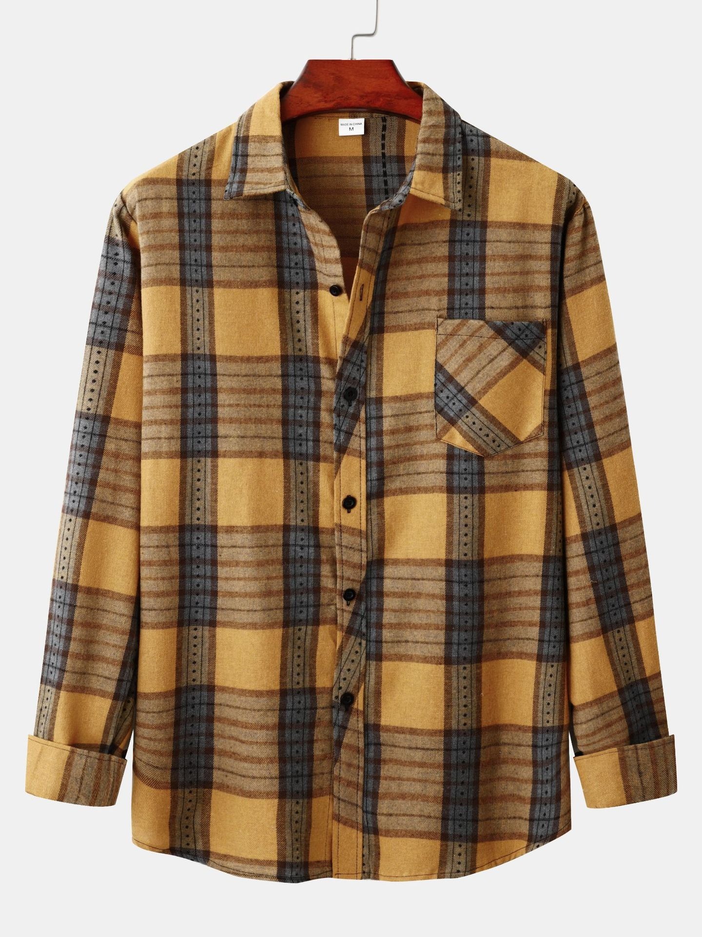 Men Yellow Flannel Shirt - Temu