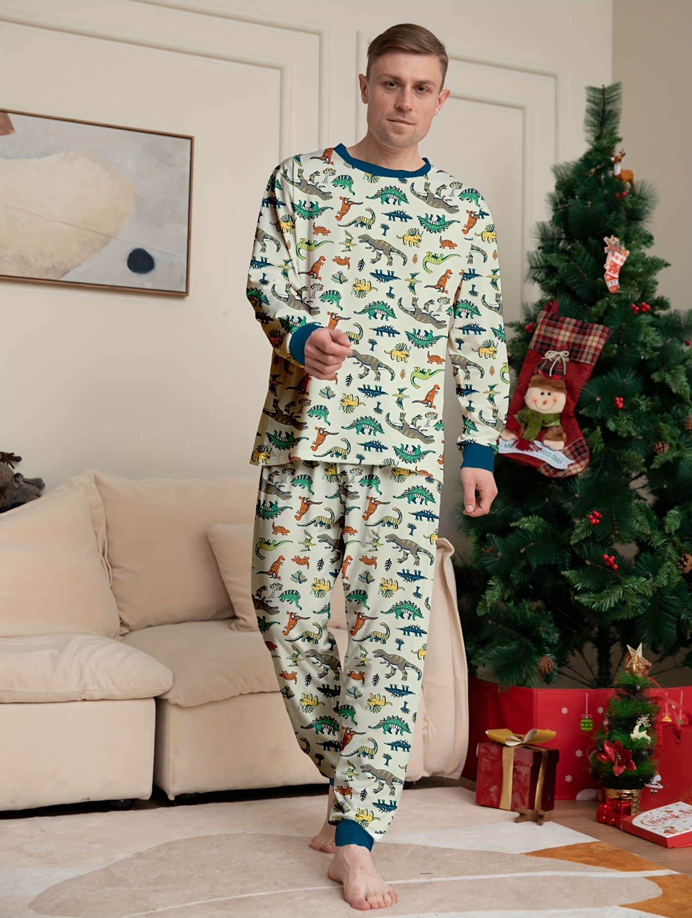 Men's Long John Pajama Set Holiday Fun
