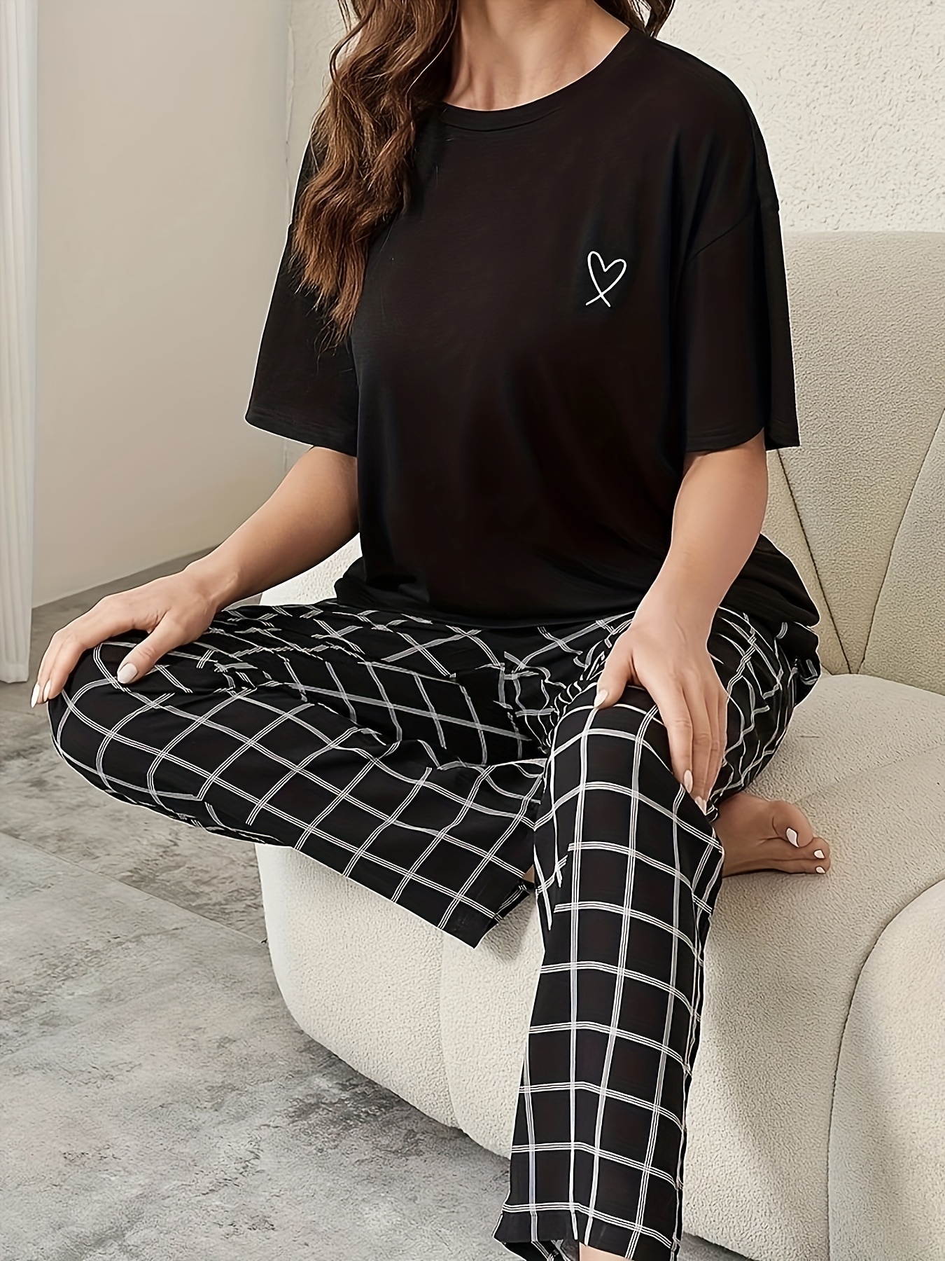 Plaid Lounge Pants, Colorblock Comfy Elastic Waistband Pants, Womens  Loungewear & Sleepwear