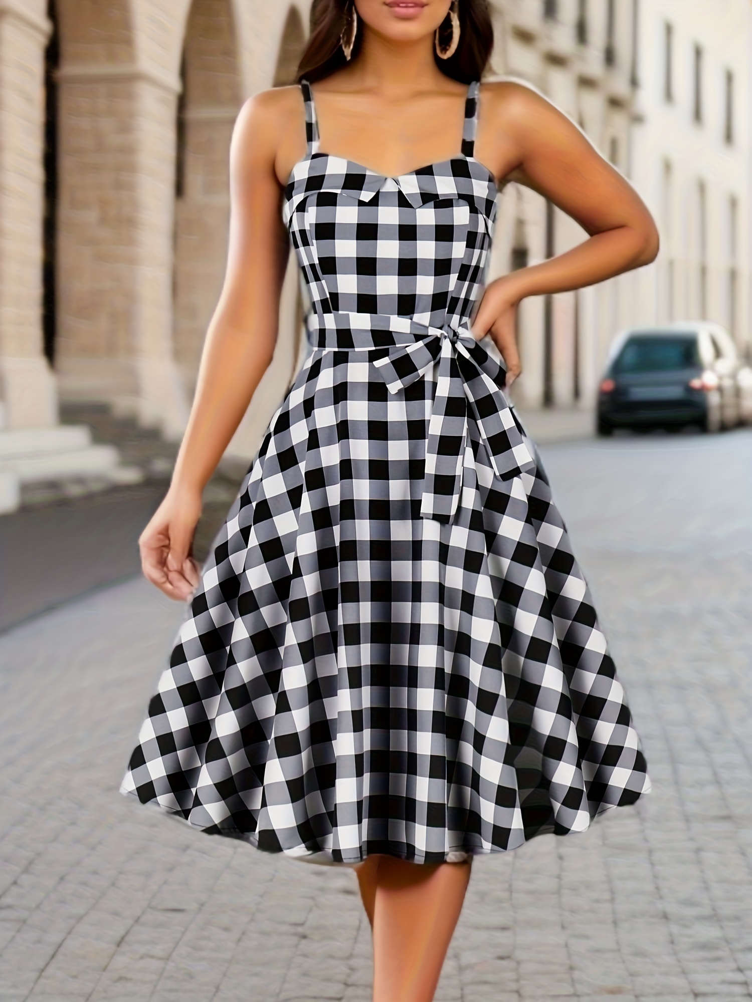 Black and 2024 white checkered dresses