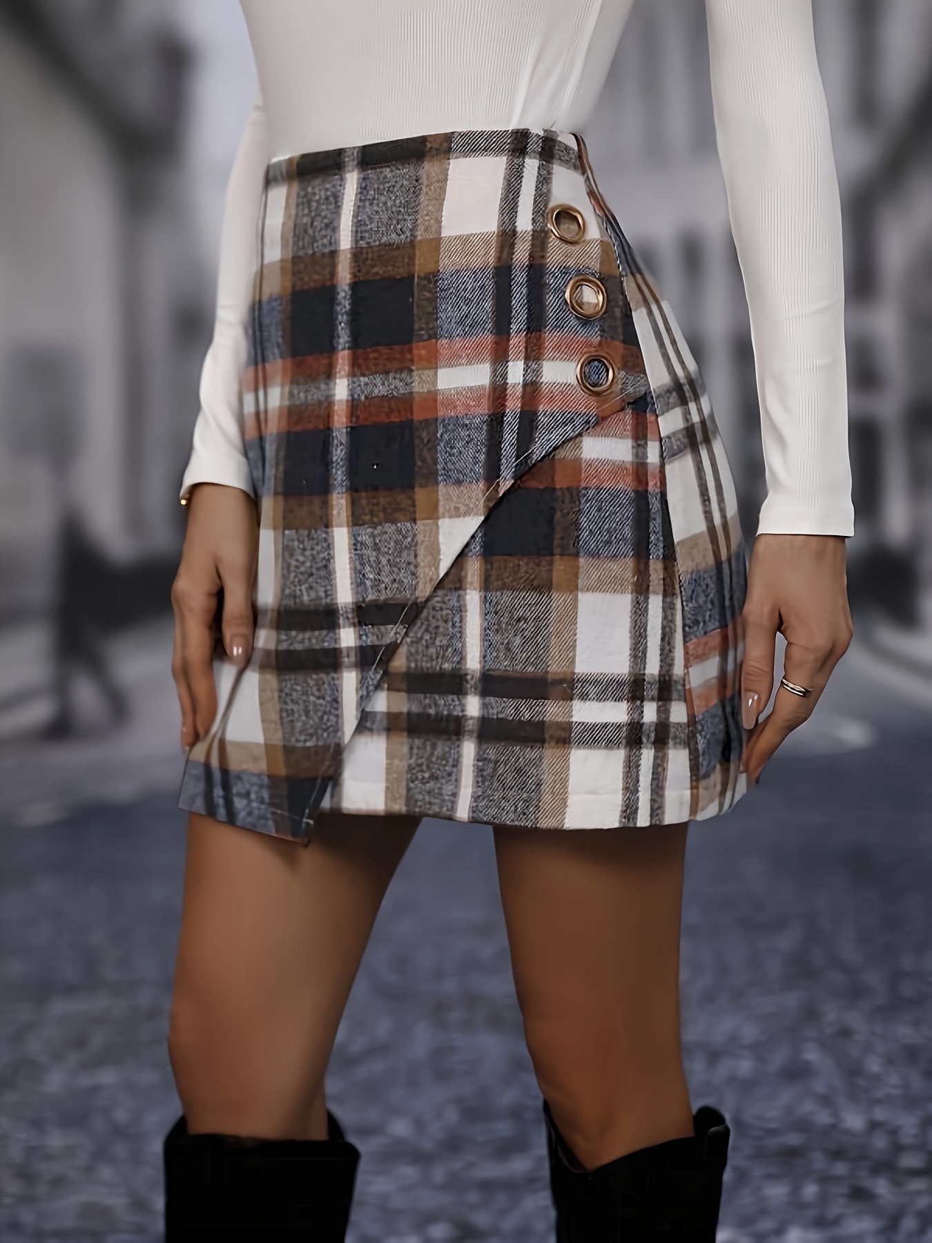 Plaid notched hotsell mini skirt