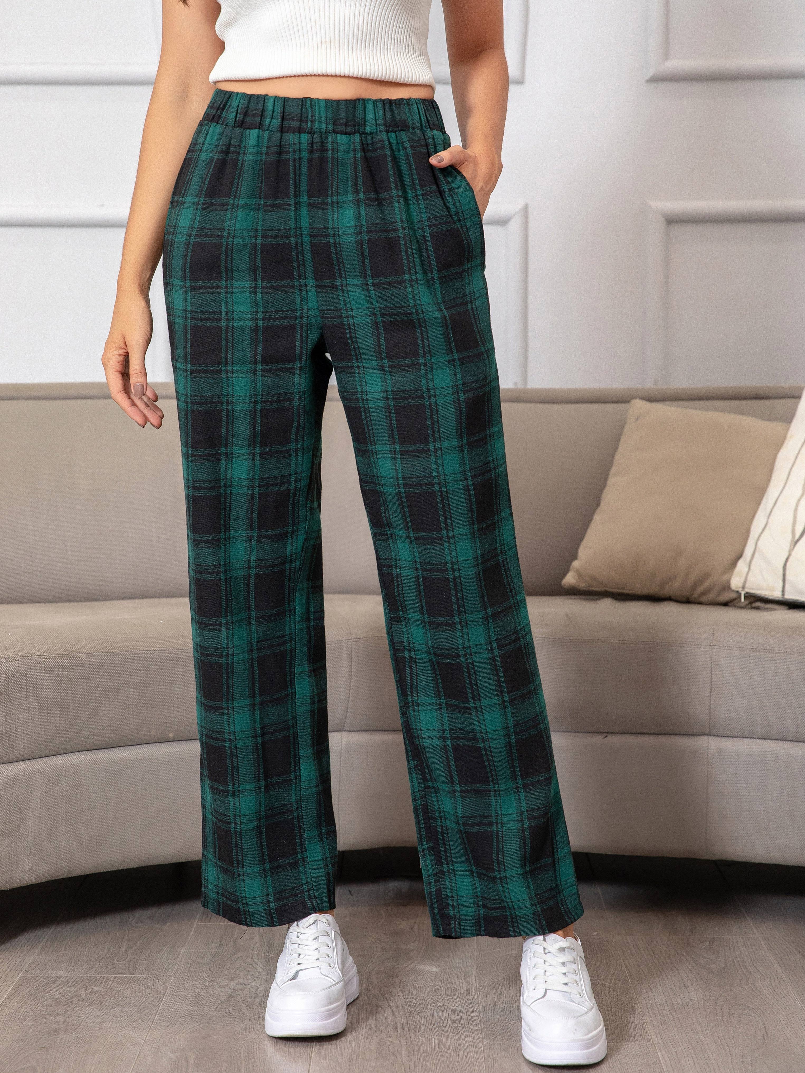 Pantalones jogger de cintura elástica con estampado de cuadros, pantalones  térmicos casuales para otoño e invierno, ropa de mujer